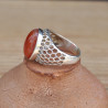 Bague mixte alvéolée en argent et pierre Cornaline (orange)