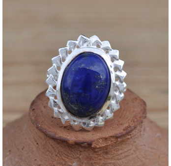 Bague argent ciselé et pierre ovale bombée Lapis lazuli (bleu)