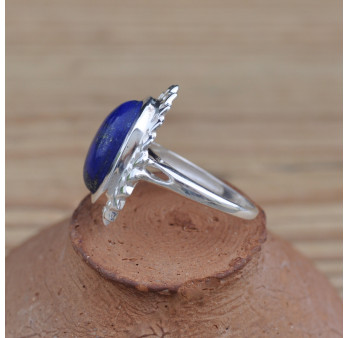 Bague argent ciselé et pierre ovale bombée Lapis lazuli (bleu) T58