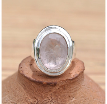 Bague anneau large grosse pierre en Quartz rose (rose)