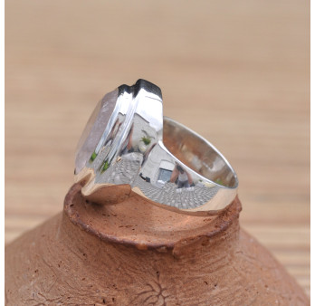 Bague anneau large grosse pierre en Quartz rose (rose) T54