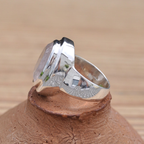 Bague anneau large grosse pierre en Quartz rose (rose) T54