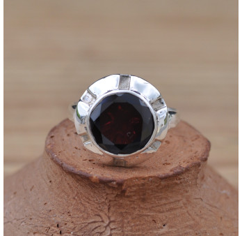 NEW ! Bague argent et pierre Grenat ronde (rouge)