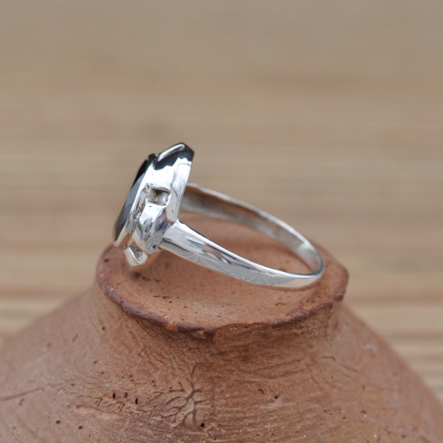 Bague argent et pierre Grenat ronde (rouge) T58