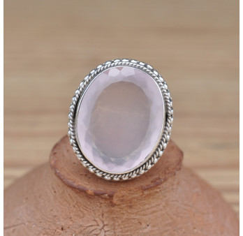 Bague massive ovale argent et pierre Quartz rose (rose)
