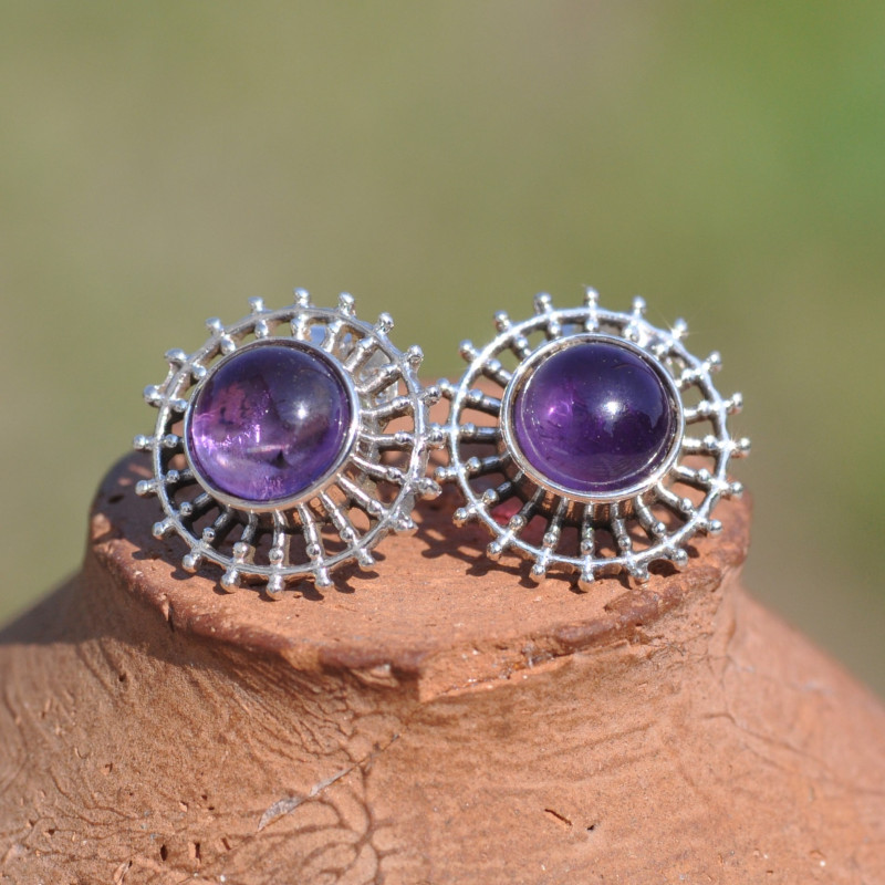 Grosses puces argent ajourées et pierre Améthyste (violet) Grosses puces argent ajourées et pierre Améthyste (violet)