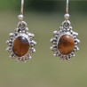 Boucles soleil en argent ciselé et pierre Oeil de tigre (marron)