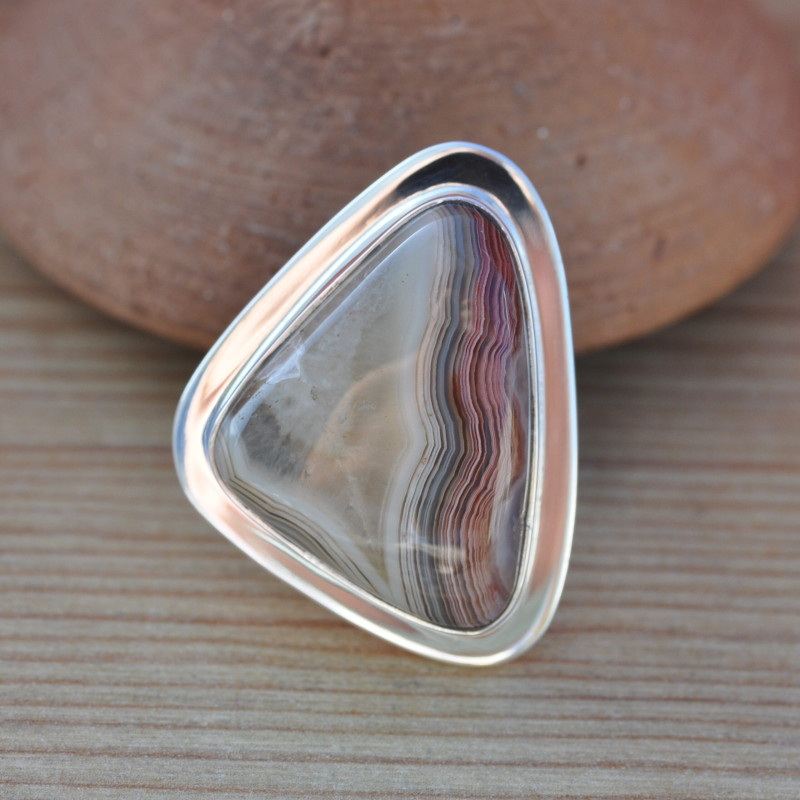 Bague triangulaire pierre Agate du Botswana et argent plat (brun)