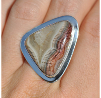 Bague triangulaire pierre Agate du Botswana et argent plat (brun) T58
