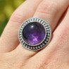 NEW ! Bague ronde en pierre Améthyste et argent ciselé (violet)