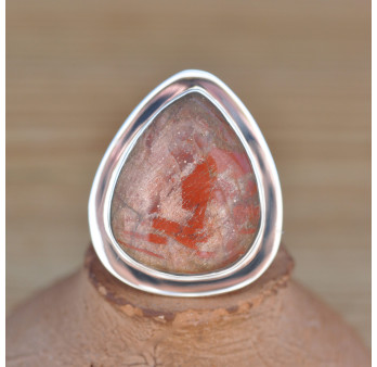 Bague goutte en pierre Jaspe rouge et argent plat (rouge)