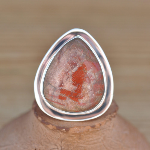 Bague goutte en pierre Jaspe rouge et argent plat (rouge)