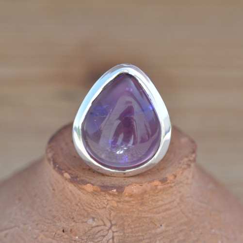 Bague goutte en pierre Améthyste et argent (violet)