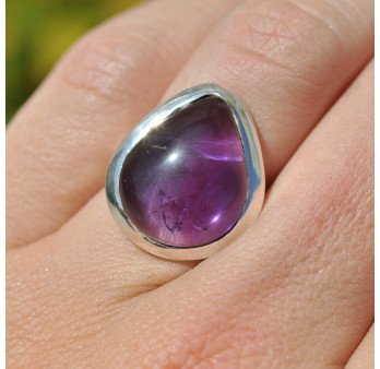 Bague goutte en pierre Améthyste et argent (violet) T51