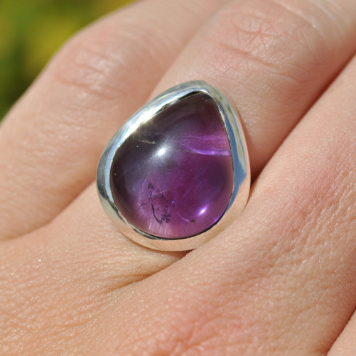 Bague goutte en pierre Améthyste et argent (violet) T51