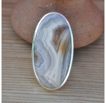 Très grosse bague ovale en argent et pierre Agate du Botswana (brun)