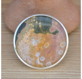Très grosse bague ronde en Jaspe océan et argent (vert) (parme)
