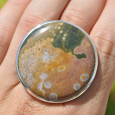 Très grosse bague ronde en Jaspe océan et argent (vert) (parme) T60 Très grosse bague ronde en Jaspe océan et argent (vert) (parme) T60
