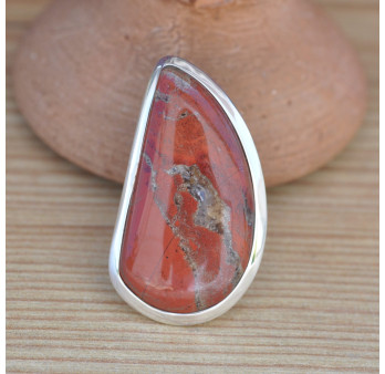 Grosse bague unique pierre Jaspe rouge et argent (rouge)