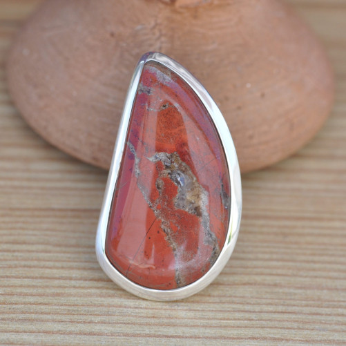Grosse bague unique pierre Jaspe rouge et argent (rouge)
