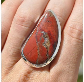 Grosse bague unique pierre Jaspe rouge et argent (rouge) T56