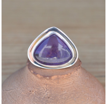 Bague goutte large en argent plat et pierre Améthyste (violet)