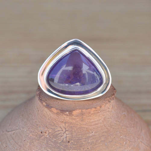 Bague goutte large en argent plat et pierre Améthyste (violet)