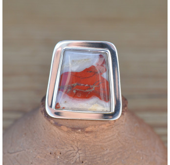 Bague en argent plat et pierre Jaspe rouge (rouge)