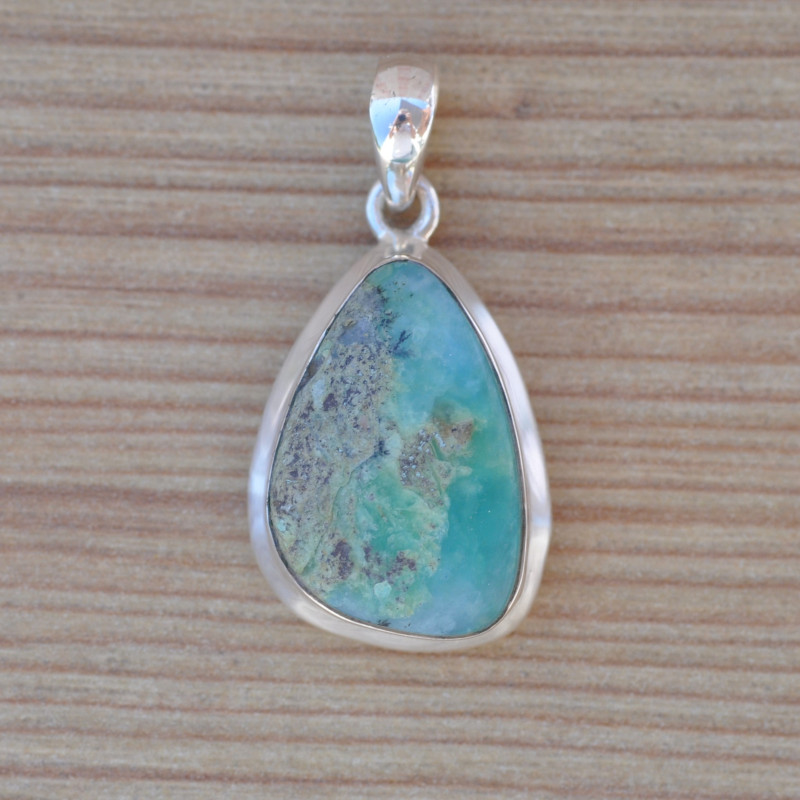 Pendentif en pierre unique Opaline et argent (bleu)