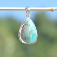 Pendentif en pierre unique Opaline et argent (bleu)