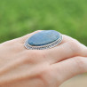 Grosse bague ovale argent ciselé et pierre Apatite (bleu)