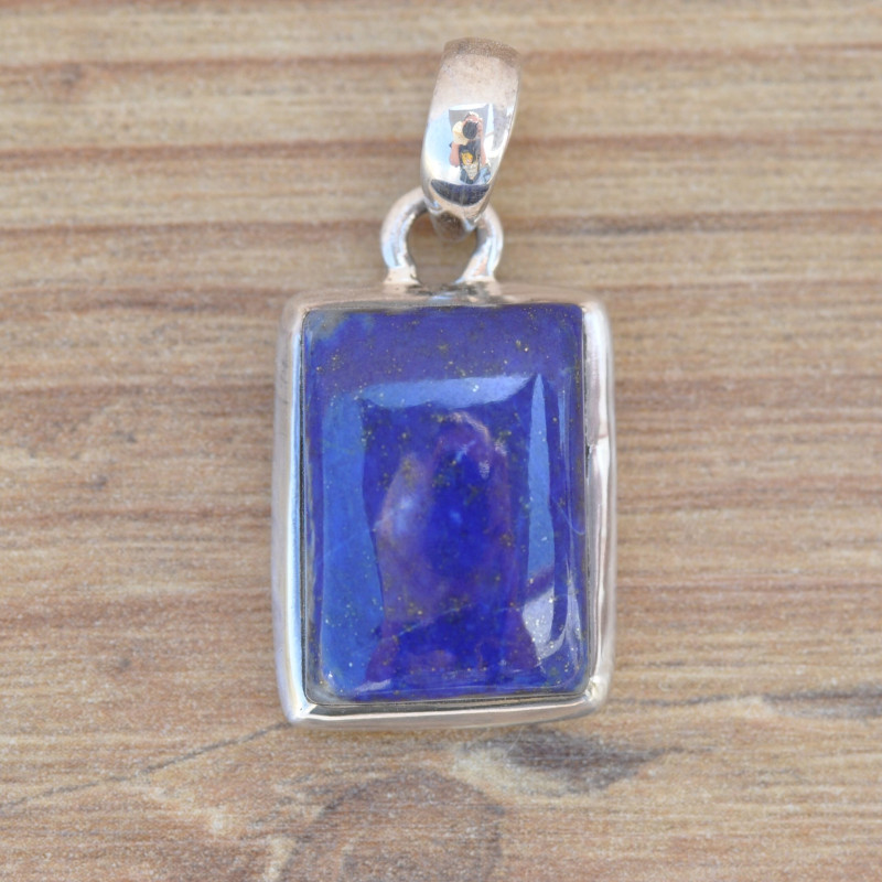 Petit pendentif rectangulaire en Lapis lazuli et argent (bleu)