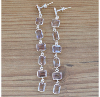 Longues boucles argent avec 7 pierres rectangulaires en Amétrine