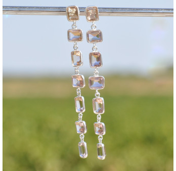Longues boucles argent avec 7 pierres rectangulaires en Amétrine