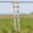 Longues boucles argent avec 7 pierres rectangulaires en Amétrine