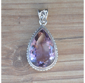 Pendentif goutte argent ciselé et pierre Amétrine (violet)