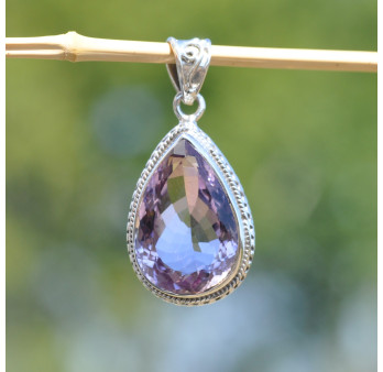 Pendentif goutte argent ciselé et pierre Amétrine (violet)