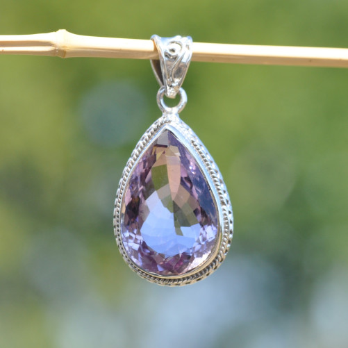 Pendentif goutte argent ciselé et pierre Amétrine (violet)