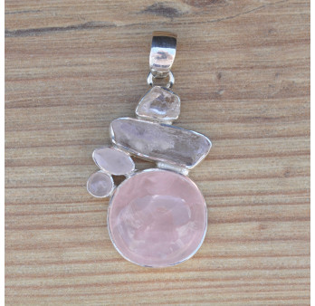 Pendentif argent 5 pierres en Quartz rose (rose)