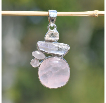 Pendentif argent 5 pierres en Quartz rose (rose)