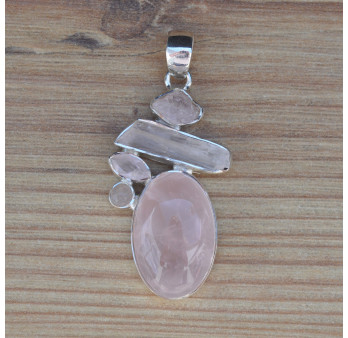 Pendentif argent 5 pierres en Quartz rose (rose)