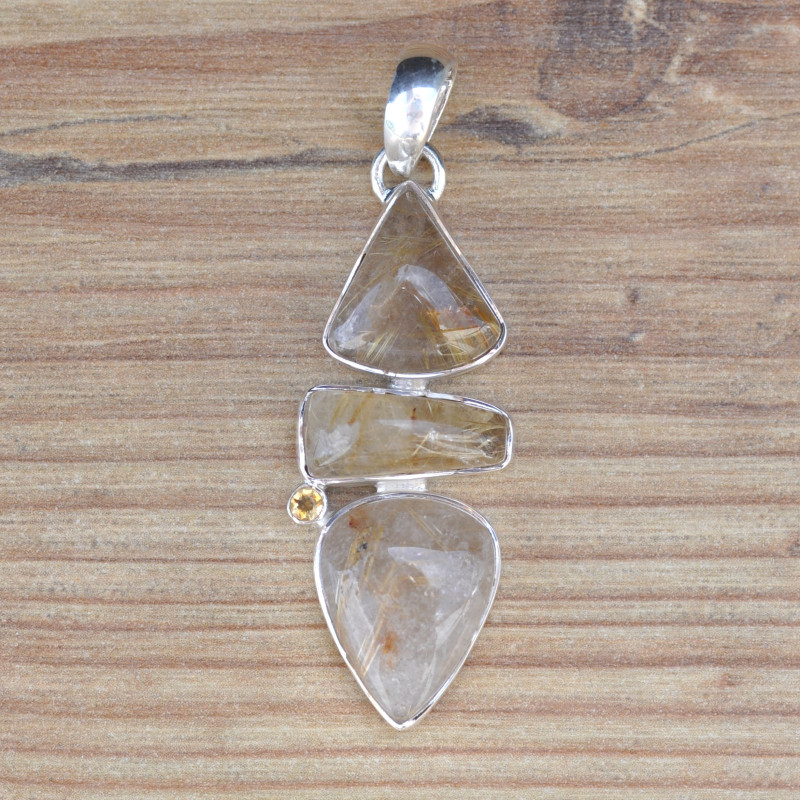 NEW ! Gros pendentif argent 4 pierres QUARTZ RUTILE et CITRINE (jaune) NEW ! Gros pendentif argent 4 pierres QUARTZ RUTILE et CITRINE (jaune)