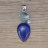 Pendentif argent 3 pierres LAPIS LAZULI et TOPAZE (bleu)
