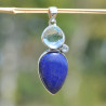 Pendentif argent 3 pierres LAPIS LAZULI et TOPAZE (bleu)