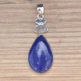 Pendentif argent 3 pierres LAPIS LAZULI, CRISTAL et TOPAZE (bleu)