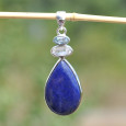 Pendentif argent 3 pierres LAPIS LAZULI, CRISTAL et TOPAZE (bleu)