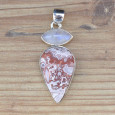 Pendentif argent 2 pierres en Jaspe et Pierre de lune (blanc) (rose) Pendentif argent 2 pierres en Jaspe et Pierre de lune (blanc) (rose)