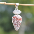 Pendentif argent 2 pierres en Jaspe et Pierre de lune (blanc) (rose) Pendentif argent 2 pierres en Jaspe et Pierre de lune (blanc) (rose)
