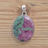 Gros pendentif ovale argent et Rubis sur Zoisite verte (rose) (vert)