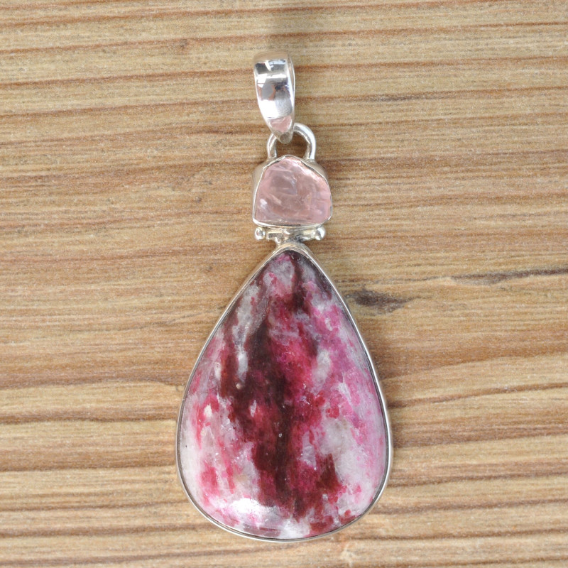 Gros pendentif argent et pierres THULITE et QUARTZ ROSE (rose) Gros pendentif argent et pierres THULITE et QUARTZ ROSE (rose)